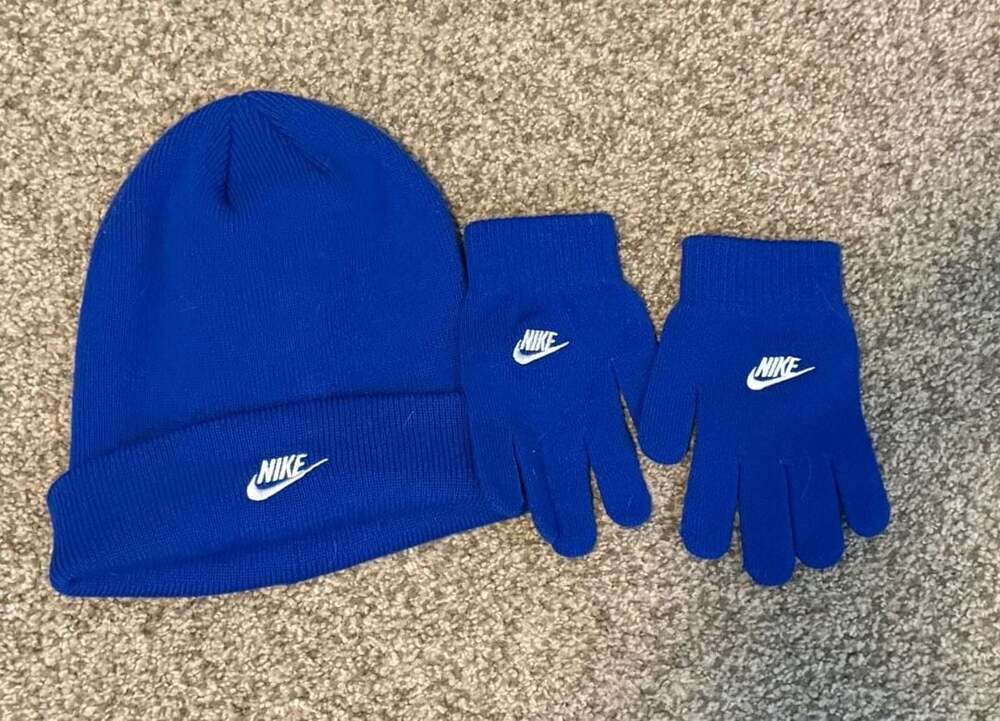 NWOT Nike Futura Beanie and Gloves Set Royal Blue